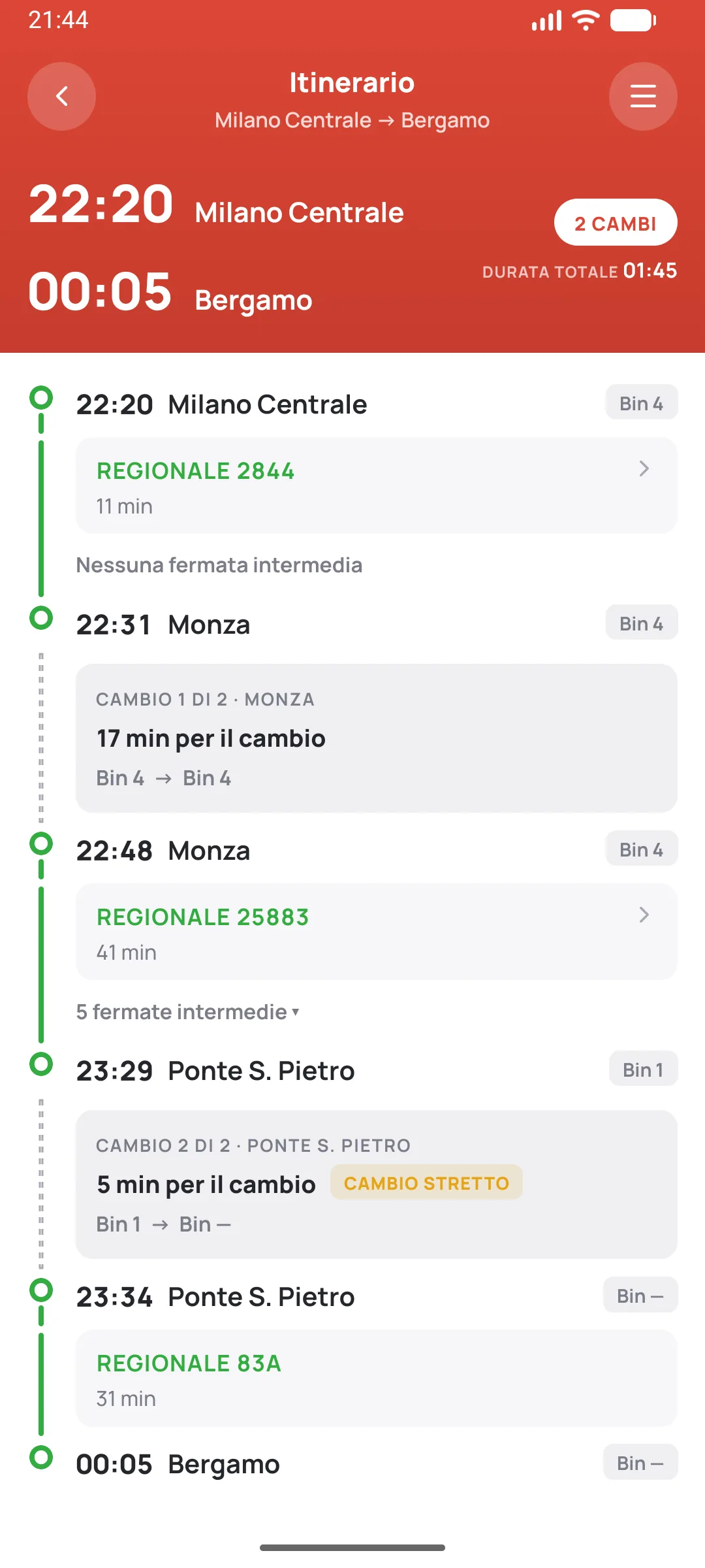 Itineraries with changes