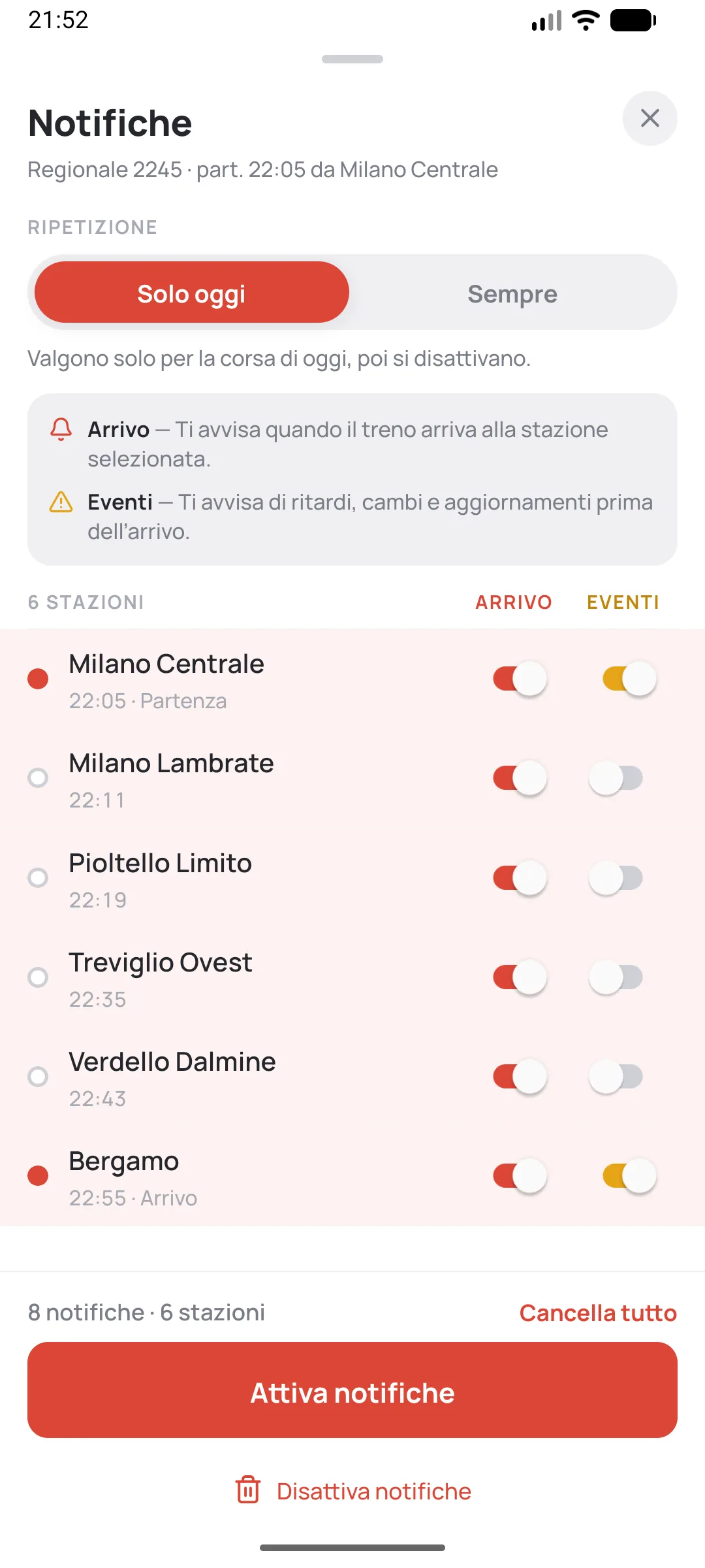 Per-stop alerts