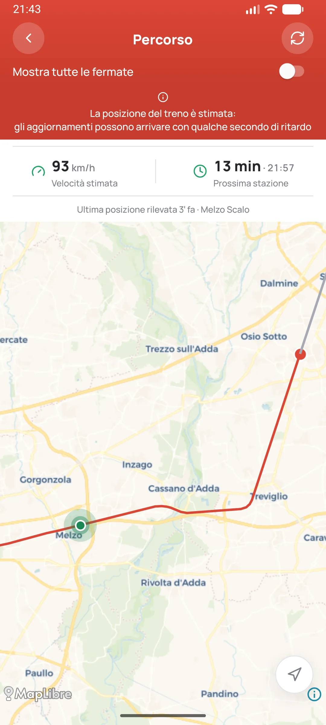 Train route on the map in Choof
